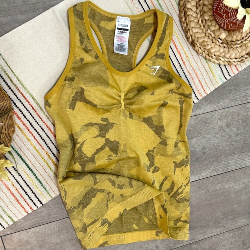 Gymshark Tank Top Seamless Racerback Stretch Logo Woman’s Small Mustard Yellow